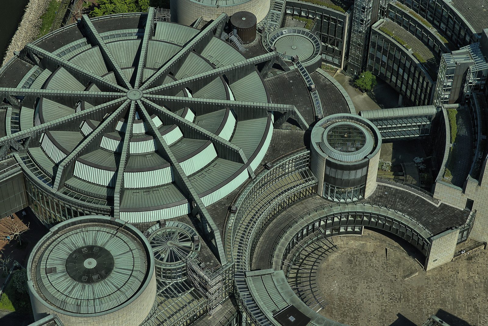 Aerial view of an industrial plant’s rooftops and process structures