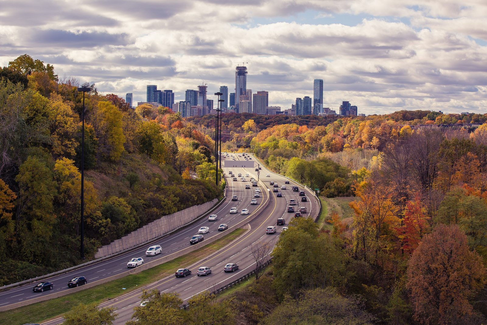 Daytime traffic on a multi-lane highway