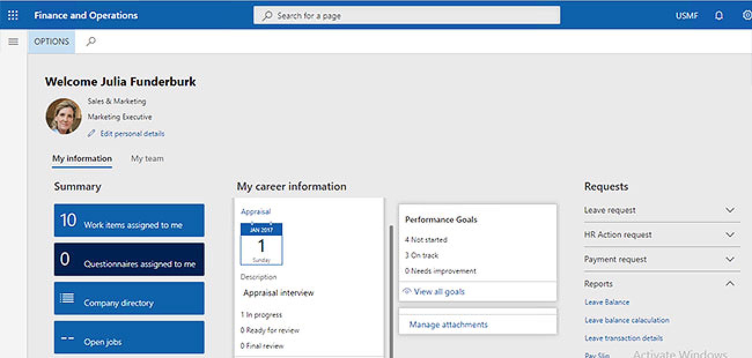 Employee self-service in Dynamics 365 Finance & Operations